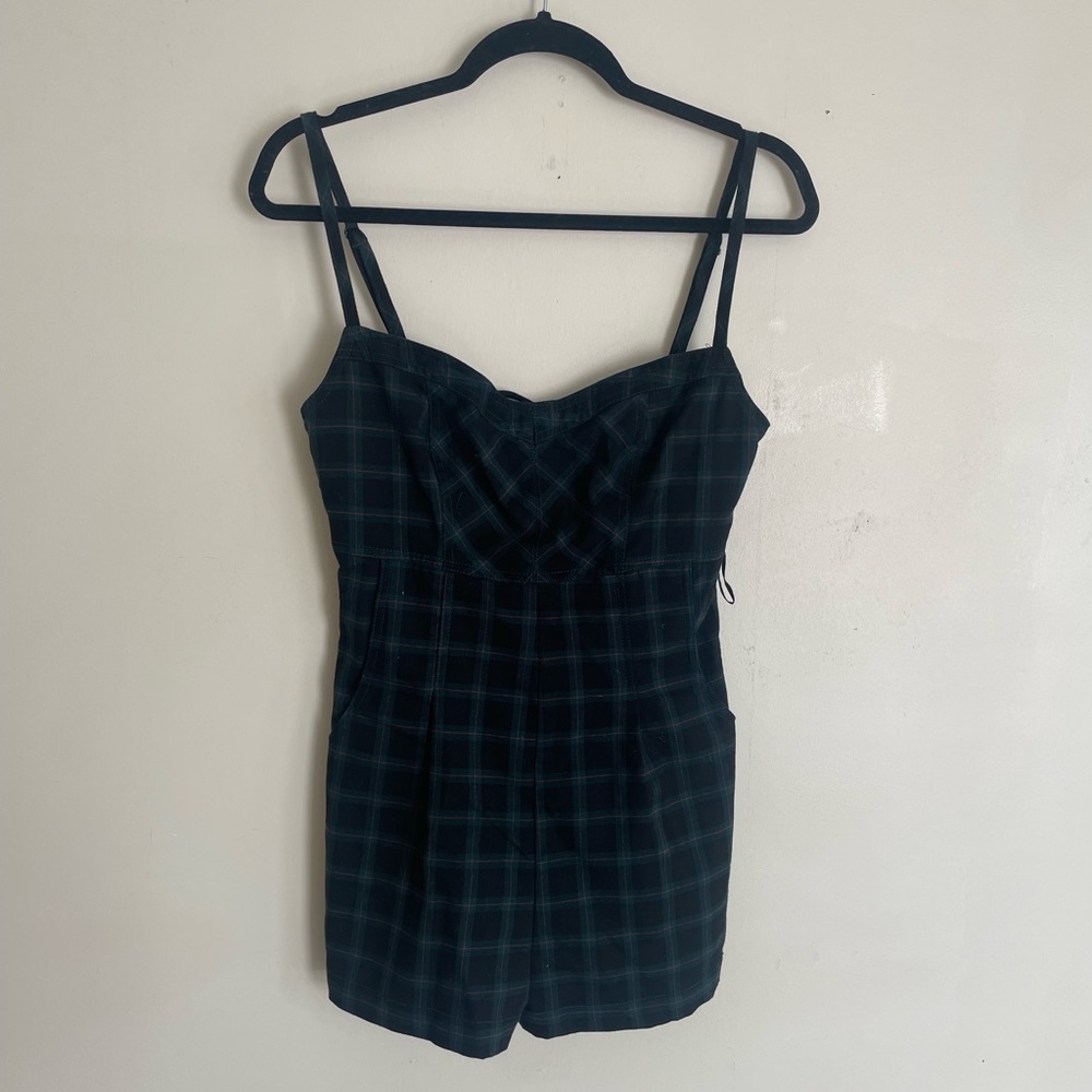 Urban Outfitters dark green plaid romper